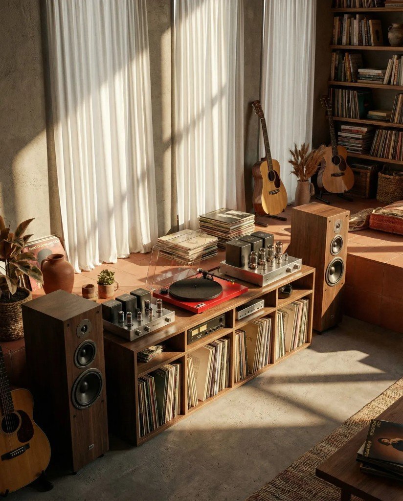 Premium music listening room with vinyl collection